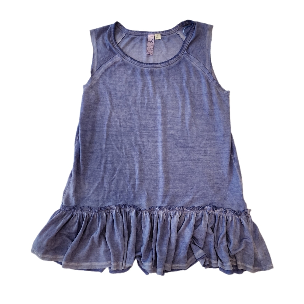 Blue Washed Tank Top with Ruffle Bottom XS